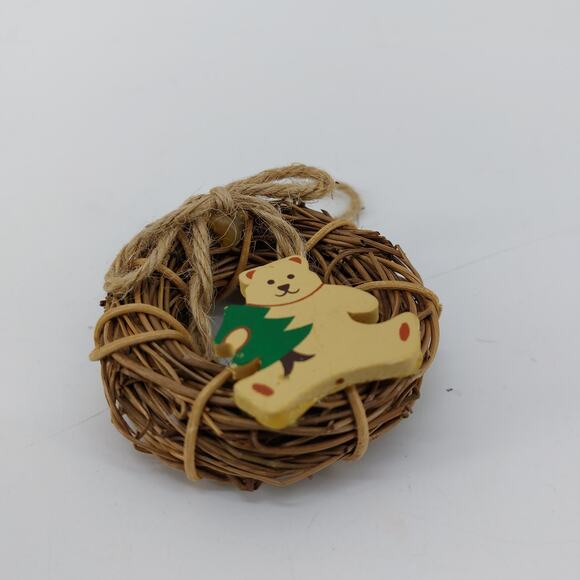 Vintage Christmas Wreath Ornament Teddy Bear Holding Tree - Picture 12 of 13